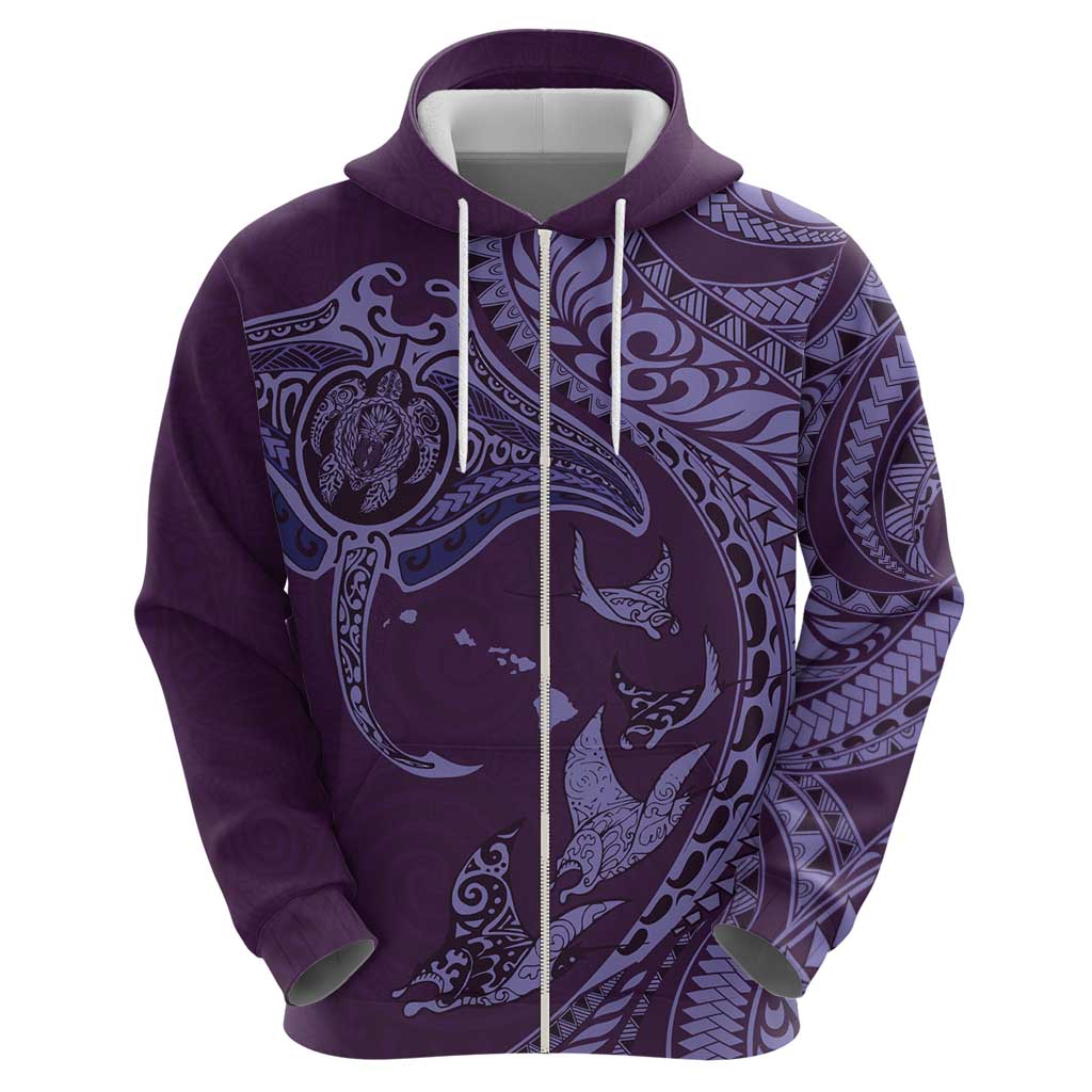 Hawaiian Manta Ray and Polynesian Tribal Tattoo Zip Hoodie Purple Color LT03 - Polynesian Pride
