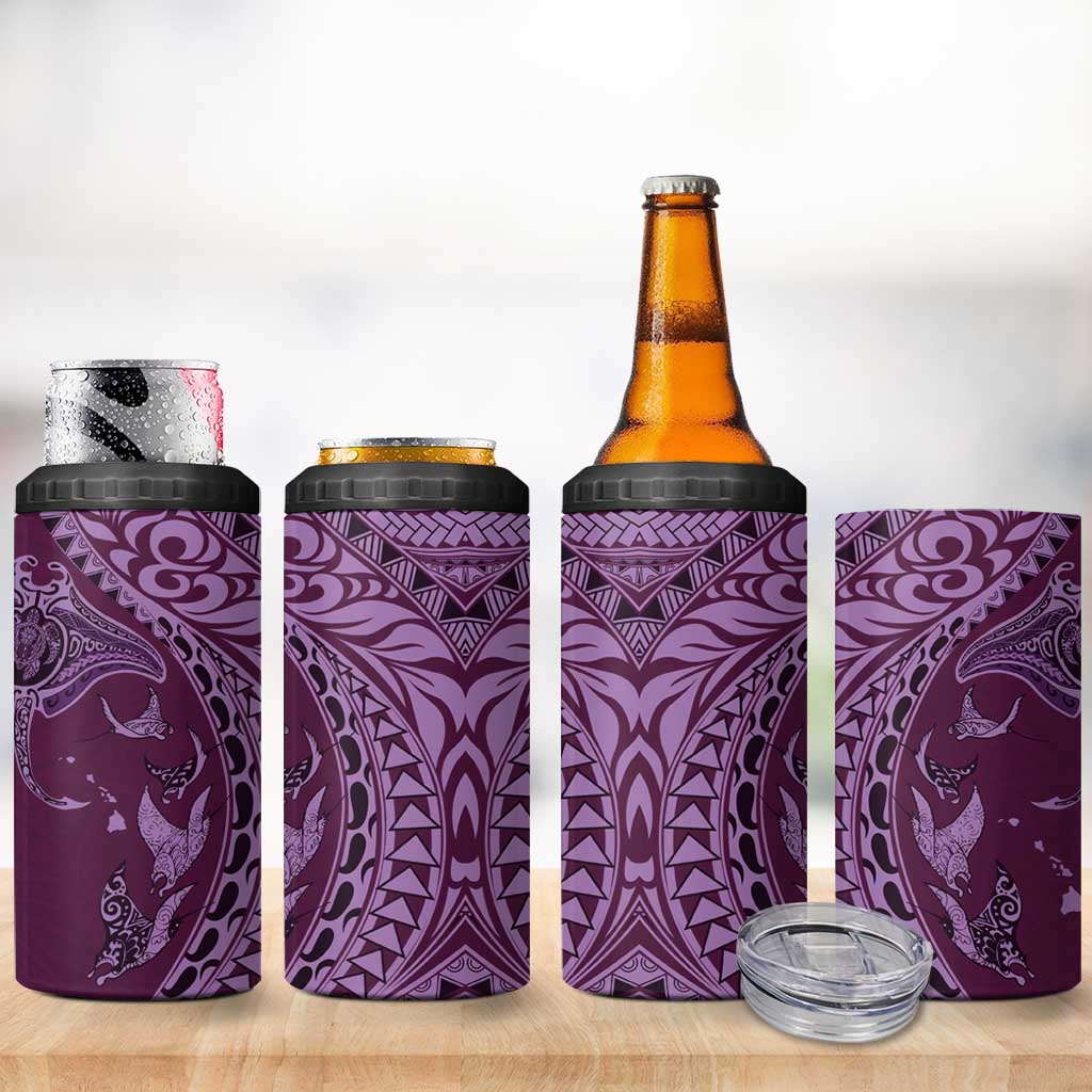 Hawaiian Manta Ray and Polynesian Tribal Tattoo 4 in 1 Can Cooler Tumbler Pink Color LT03 - Polynesian Pride