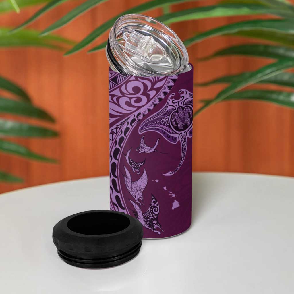 Hawaiian Manta Ray and Polynesian Tribal Tattoo 4 in 1 Can Cooler Tumbler Pink Color LT03 - Polynesian Pride