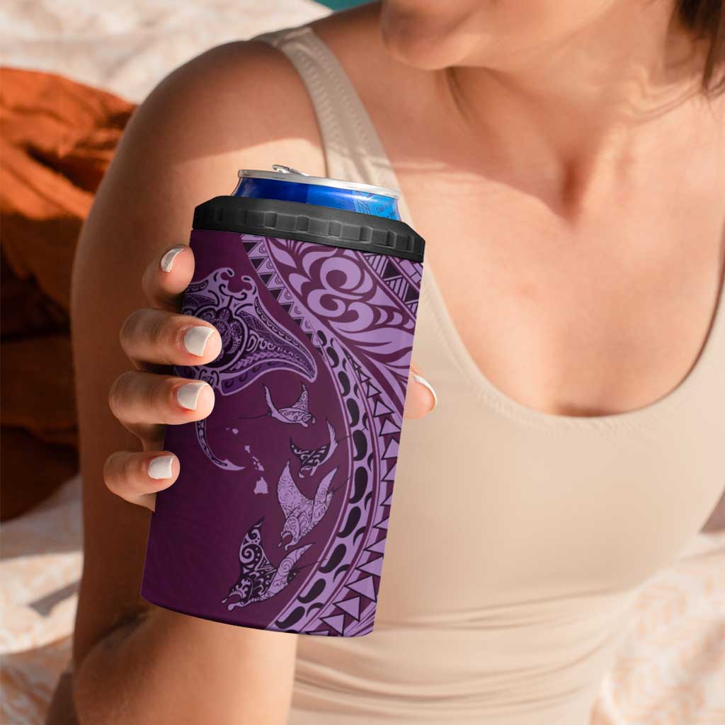 Hawaiian Manta Ray and Polynesian Tribal Tattoo 4 in 1 Can Cooler Tumbler Pink Color LT03 - Polynesian Pride