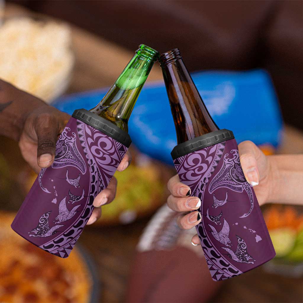 Hawaiian Manta Ray and Polynesian Tribal Tattoo 4 in 1 Can Cooler Tumbler Pink Color LT03 - Polynesian Pride