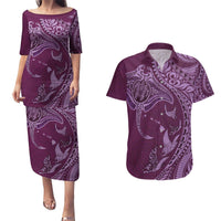 Hawaiian Manta Ray and Polynesian Tribal Tattoo Couples Matching Puletasi and Hawaiian Shirt Pink Color LT03 Pink - Polynesian Pride