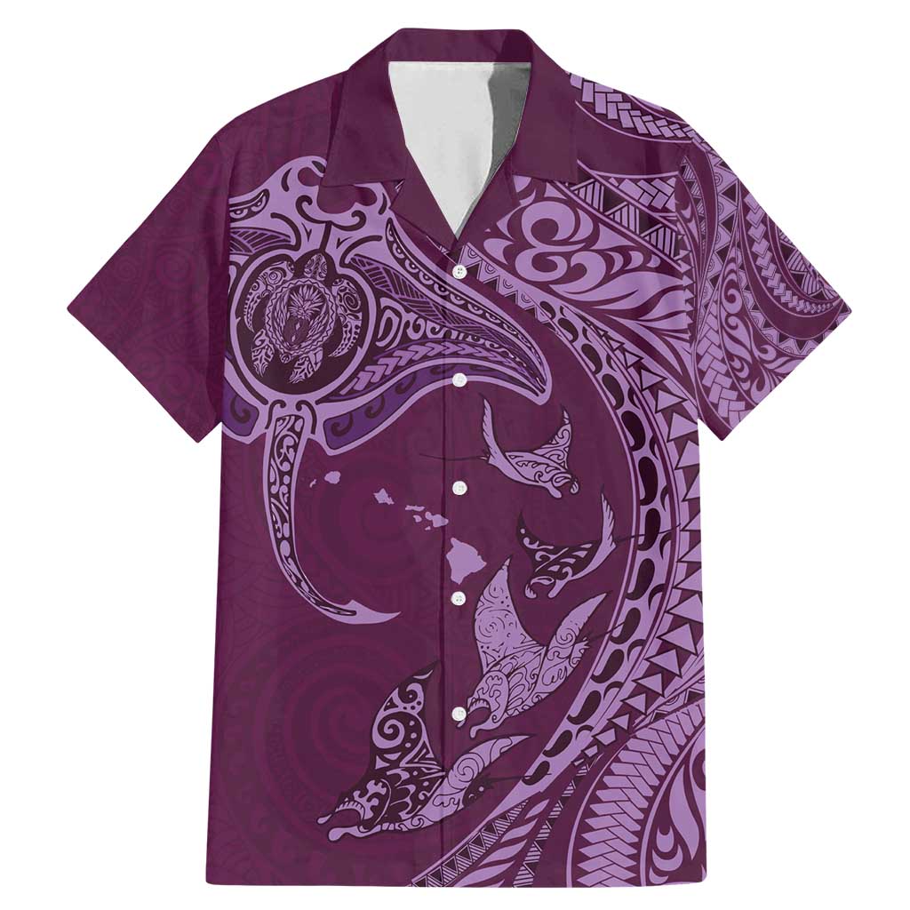 Hawaiian Manta Ray and Polynesian Tribal Tattoo Family Matching Mermaid Dress and Hawaiian Shirt Pink Color LT03 Dad's Shirt - Short Sleeve Pink - Polynesian Pride