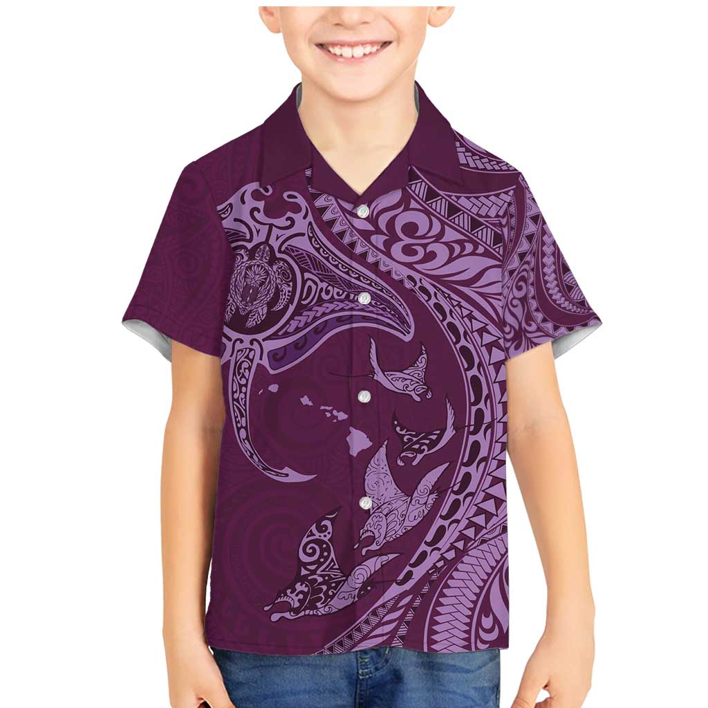 Hawaiian Manta Ray and Polynesian Tribal Tattoo Family Matching Mermaid Dress and Hawaiian Shirt Pink Color LT03 Son's Shirt Pink - Polynesian Pride