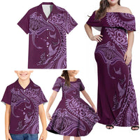 Hawaiian Manta Ray and Polynesian Tribal Tattoo Family Matching Off Shoulder Maxi Dress and Hawaiian Shirt Pink Color LT03 - Polynesian Pride