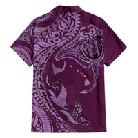 Hawaiian Manta Ray and Polynesian Tribal Tattoo Family Matching Off Shoulder Maxi Dress and Hawaiian Shirt Pink Color LT03 - Polynesian Pride