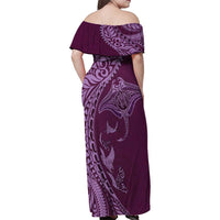 Hawaiian Manta Ray and Polynesian Tribal Tattoo Family Matching Off Shoulder Maxi Dress and Hawaiian Shirt Pink Color LT03 - Polynesian Pride