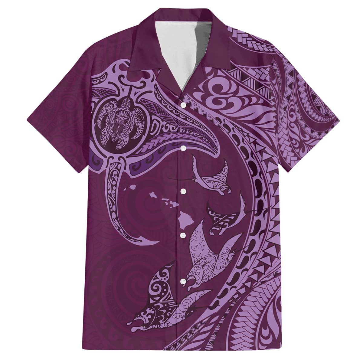 Hawaiian Manta Ray and Polynesian Tribal Tattoo Family Matching Puletasi and Hawaiian Shirt Pink Color LT03 Dad's Shirt - Short Sleeve Pink - Polynesian Pride