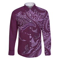 Hawaiian Manta Ray and Polynesian Tribal Tattoo Family Matching Puletasi and Hawaiian Shirt Pink Color LT03 Dad's Shirt - Long Sleeve Pink - Polynesian Pride