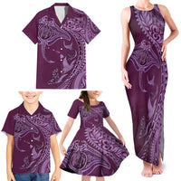 Hawaiian Manta Ray and Polynesian Tribal Tattoo Family Matching Tank Maxi Dress and Hawaiian Shirt Pink Color LT03