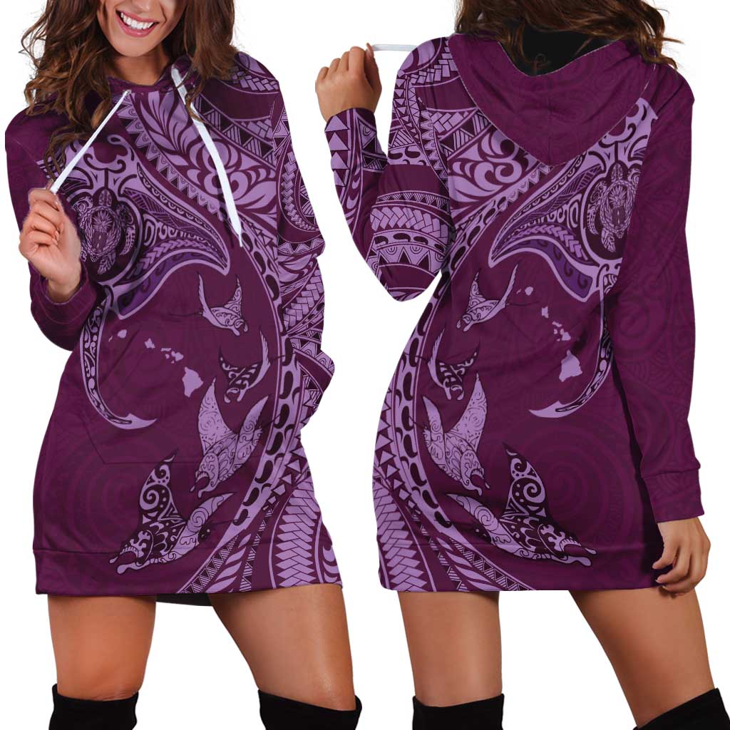 Hawaiian Manta Ray and Polynesian Tribal Tattoo Hoodie Dress Pink Color LT03 - Polynesian Pride