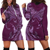 Hawaiian Manta Ray and Polynesian Tribal Tattoo Hoodie Dress Pink Color LT03 - Polynesian Pride