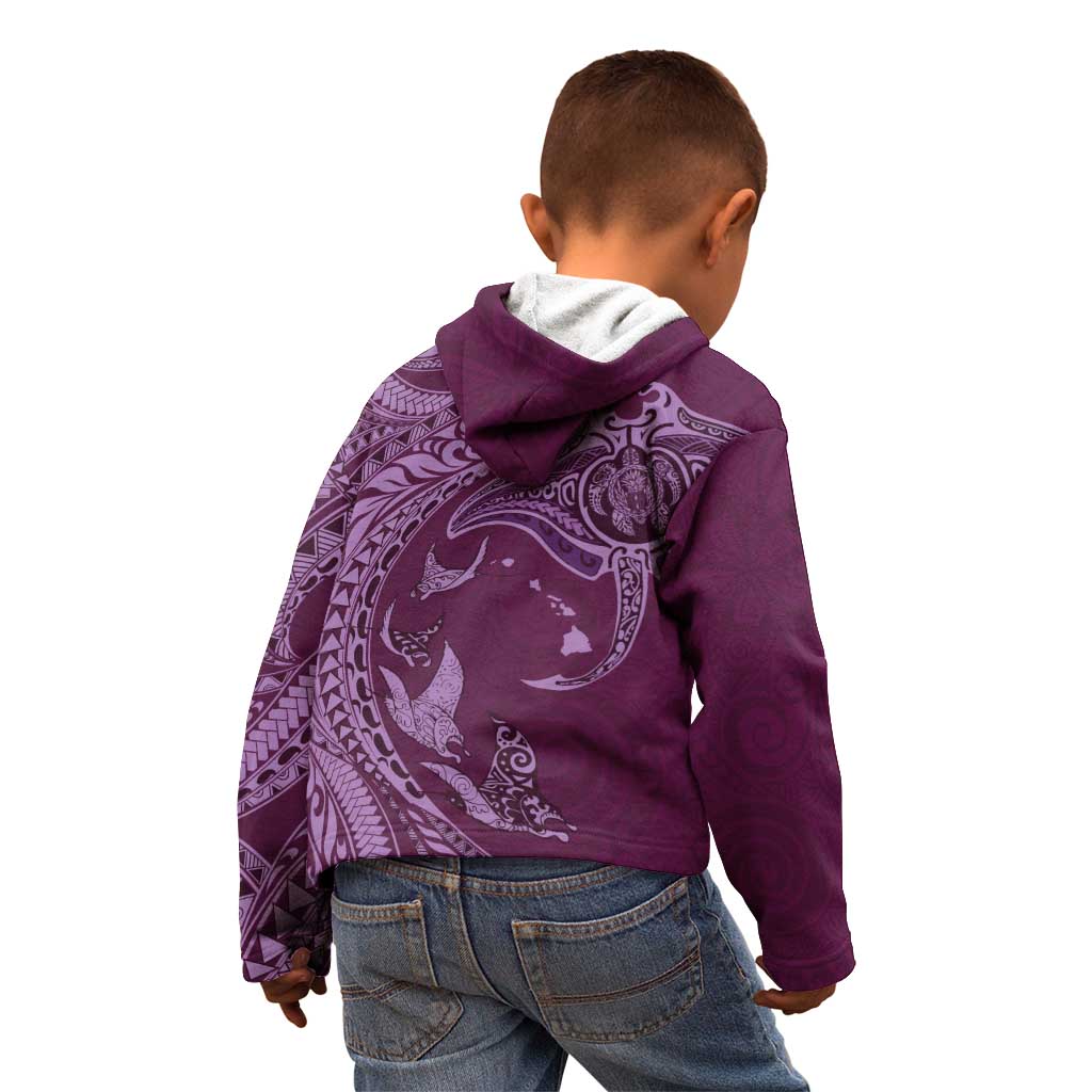 Hawaiian Manta Ray and Polynesian Tribal Tattoo Kid Hoodie Pink Color LT03 - Polynesian Pride