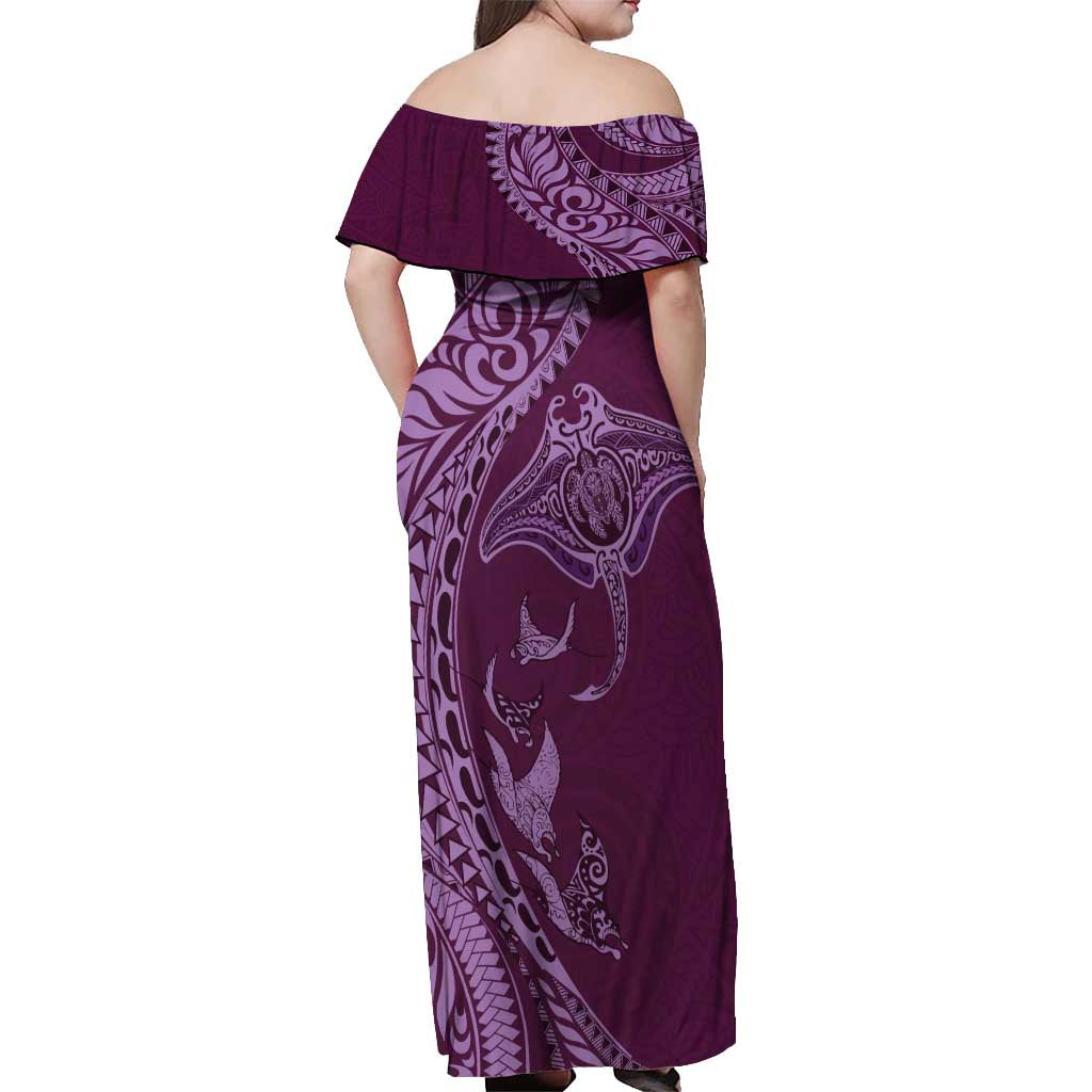 Hawaiian Manta Ray and Polynesian Tribal Tattoo Off Shoulder Maxi Dress Pink Color LT03 - Polynesian Pride