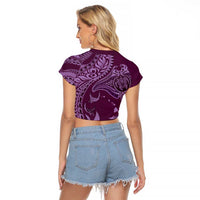 Hawaiian Manta Ray and Polynesian Tribal Tattoo Raglan Cropped T Shirt Pink Color LT03 - Polynesian Pride