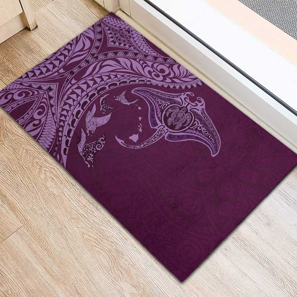 Hawaiian Manta Ray and Polynesian Tribal Tattoo Rubber Doormat Pink Color LT03