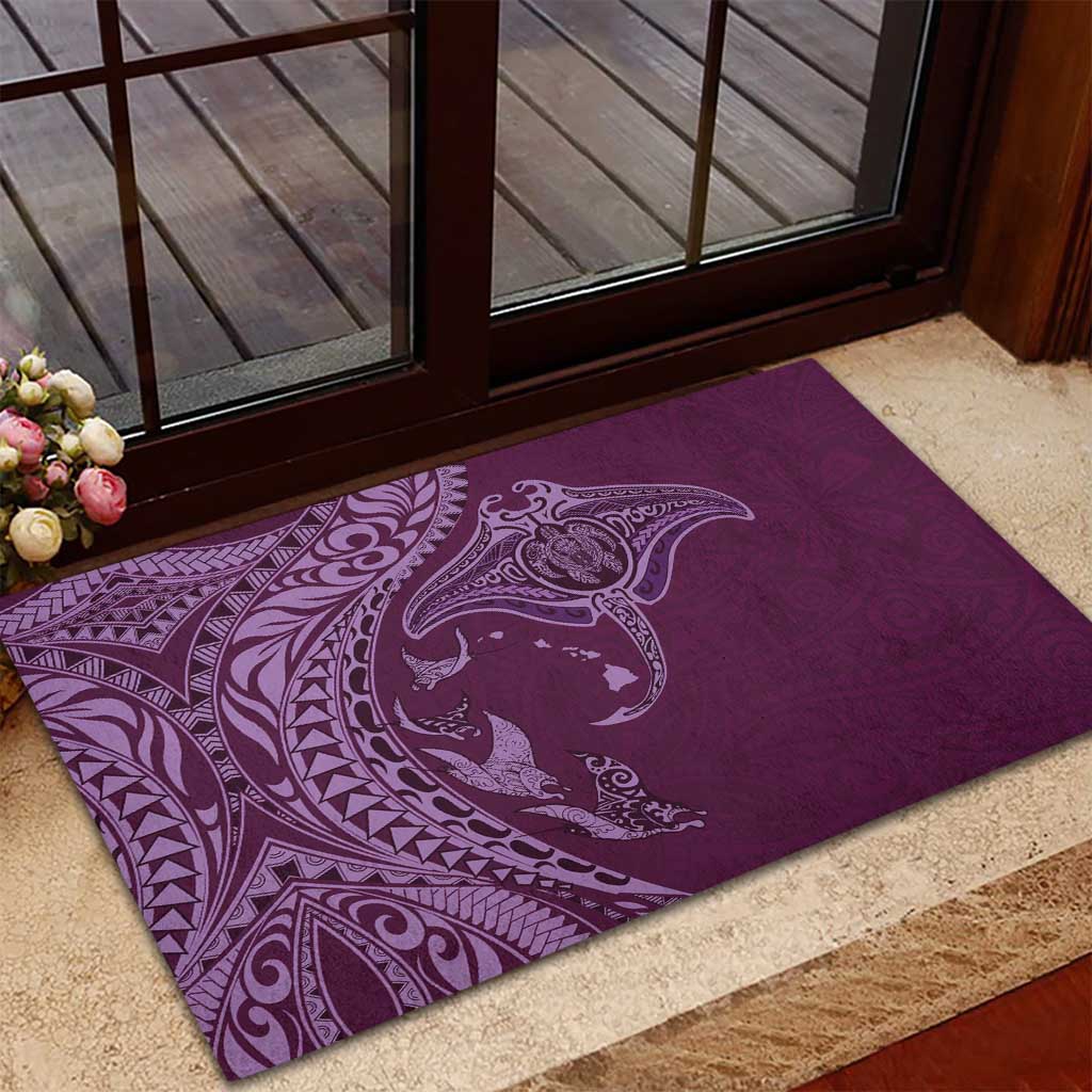 Hawaiian Manta Ray and Polynesian Tribal Tattoo Rubber Doormat Pink Color LT03