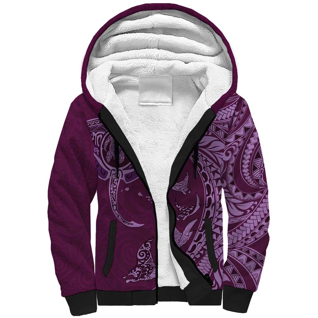 Hawaiian Manta Ray and Polynesian Tribal Tattoo Sherpa Hoodie Pink Color LT03 Unisex Pink - Polynesian Pride