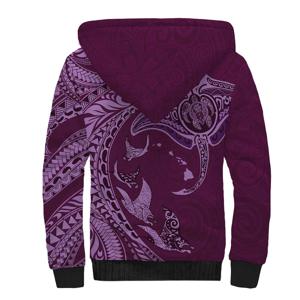 Hawaiian Manta Ray and Polynesian Tribal Tattoo Sherpa Hoodie Pink Color LT03 - Polynesian Pride