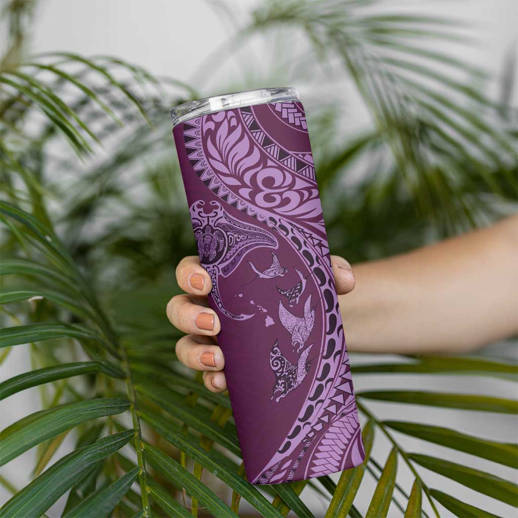 Hawaiian Manta Ray and Polynesian Tribal Tattoo Skinny Tumbler Pink Color LT03 - Polynesian Pride