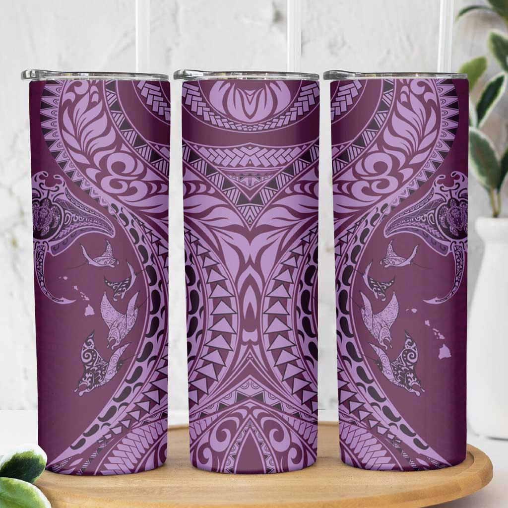 Hawaiian Manta Ray and Polynesian Tribal Tattoo Skinny Tumbler Pink Color LT03 - Polynesian Pride
