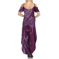 Hawaiian Manta Ray and Polynesian Tribal Tattoo Summer Maxi Dress Pink Color LT03 - Polynesian Pride
