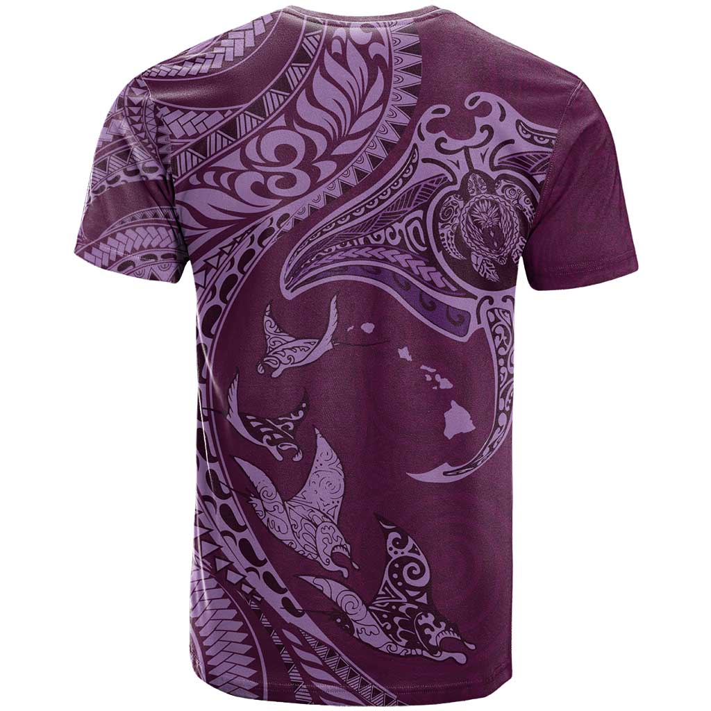 Hawaiian Manta Ray and Polynesian Tribal Tattoo T Shirt Pink Color LT03