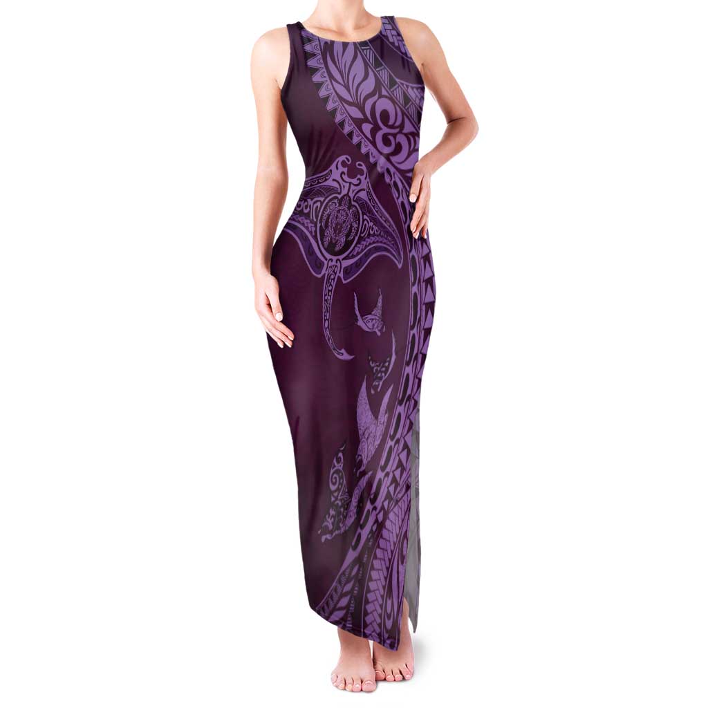 Hawaiian Manta Ray and Polynesian Tribal Tattoo Tank Maxi Dress Pink Color LT03 Women Pink - Polynesian Pride
