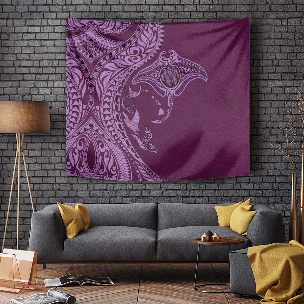 Hawaiian Manta Ray and Polynesian Tribal Tattoo Tapestry Pink Color LT03 - Polynesian Pride