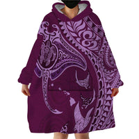 Hawaiian Manta Ray and Polynesian Tribal Tattoo Wearable Blanket Hoodie Pink Color LT03 - Polynesian Pride