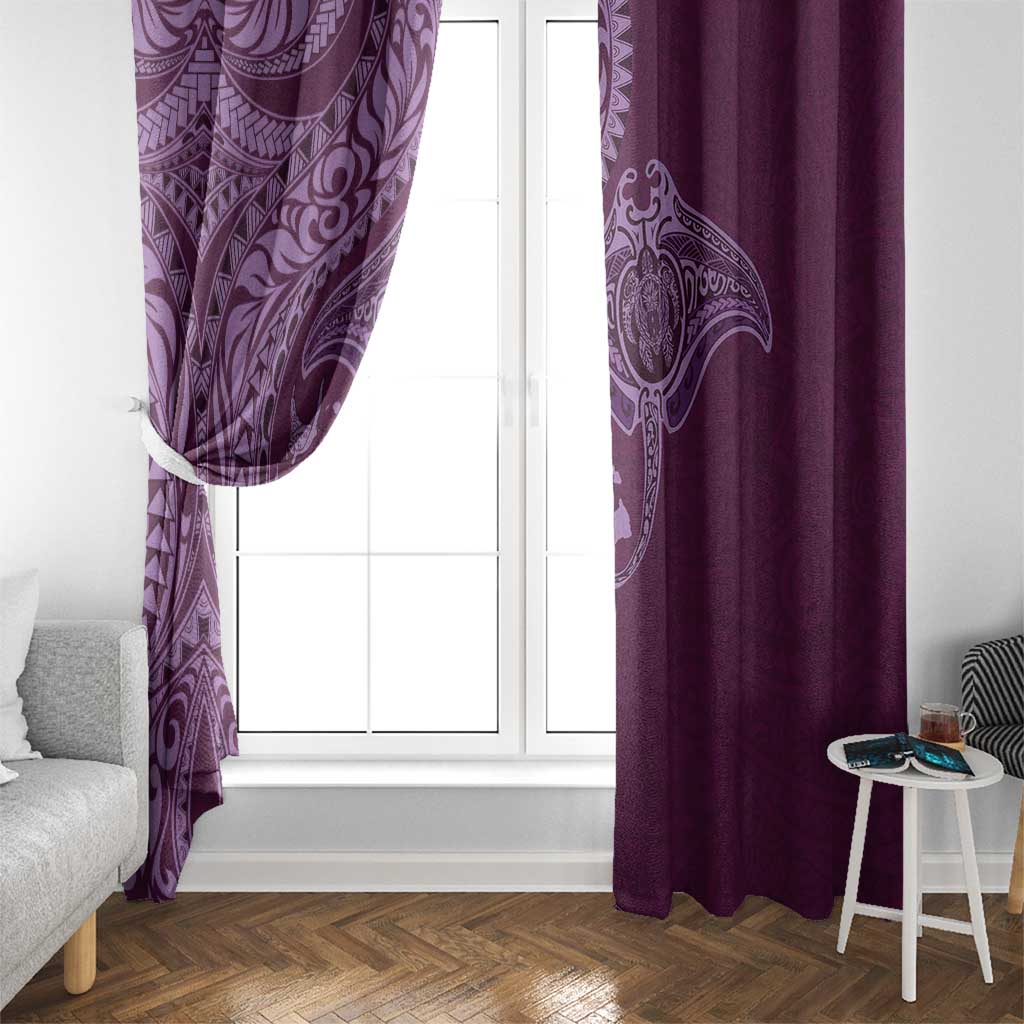 Hawaiian Manta Ray and Polynesian Tribal Tattoo Window Curtain Pink Color LT03