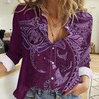 Hawaiian Manta Ray and Polynesian Tribal Tattoo Women Casual Shirt Pink Color LT03 Female Pink - Polynesian Pride