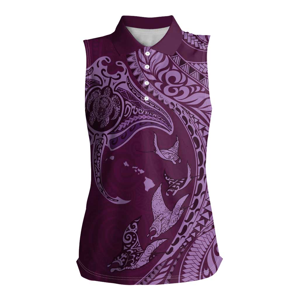 Hawaiian Manta Ray and Polynesian Tribal Tattoo Women Sleeveless Polo Shirt Pink Color LT03 Female Pink - Polynesian Pride