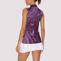 Hawaiian Manta Ray and Polynesian Tribal Tattoo Women Sleeveless Polo Shirt Pink Color LT03 - Polynesian Pride
