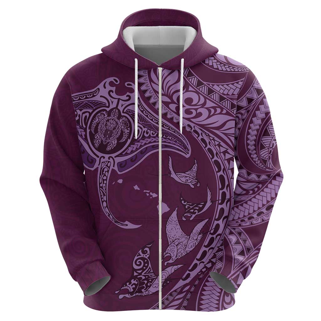 Hawaiian Manta Ray and Polynesian Tribal Tattoo Zip Hoodie Pink Color LT03 - Polynesian Pride