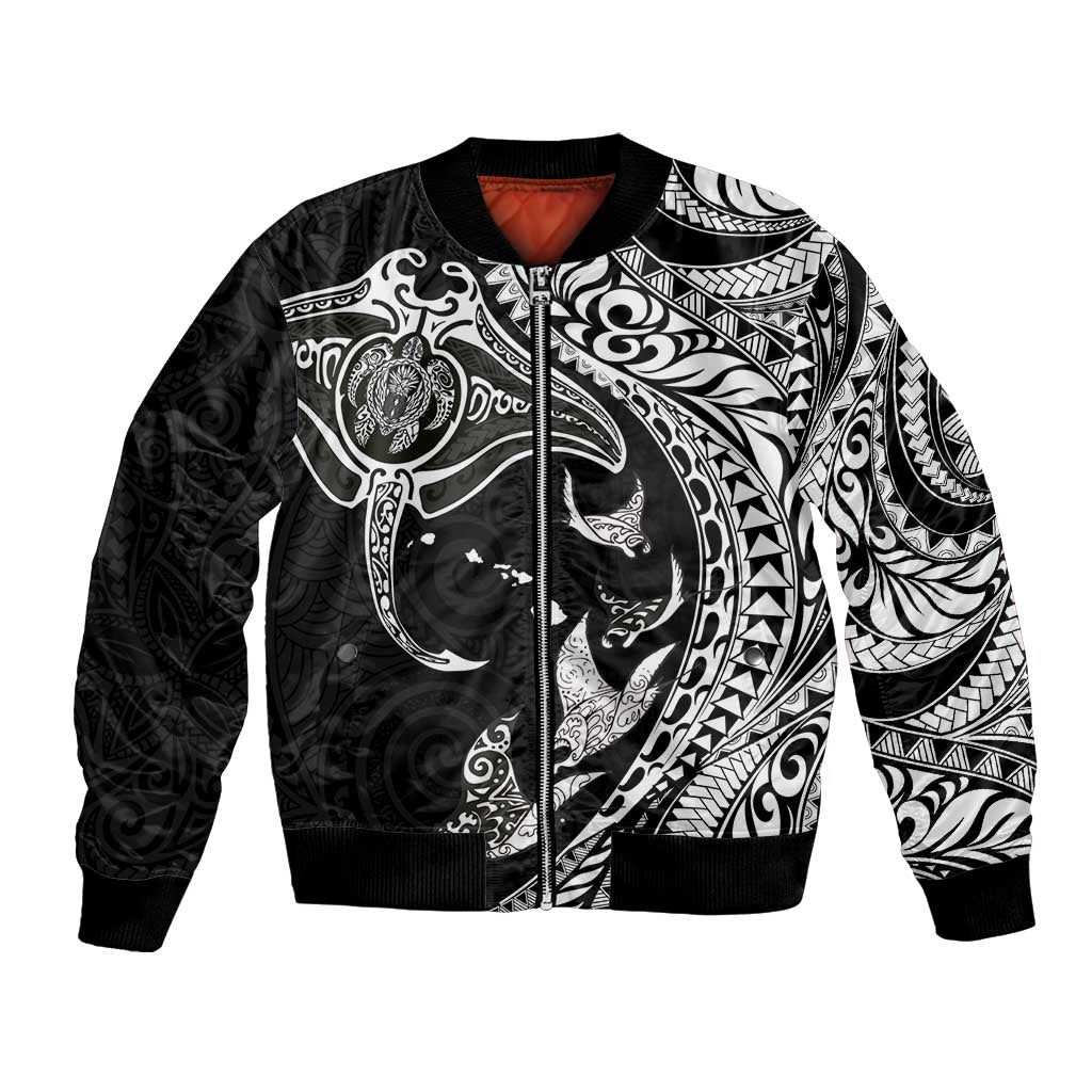 Hawaiian Manta Ray and Polynesian Tribal Tattoo Bomber Jacket Black Color LT03 Unisex Black - Polynesian Pride