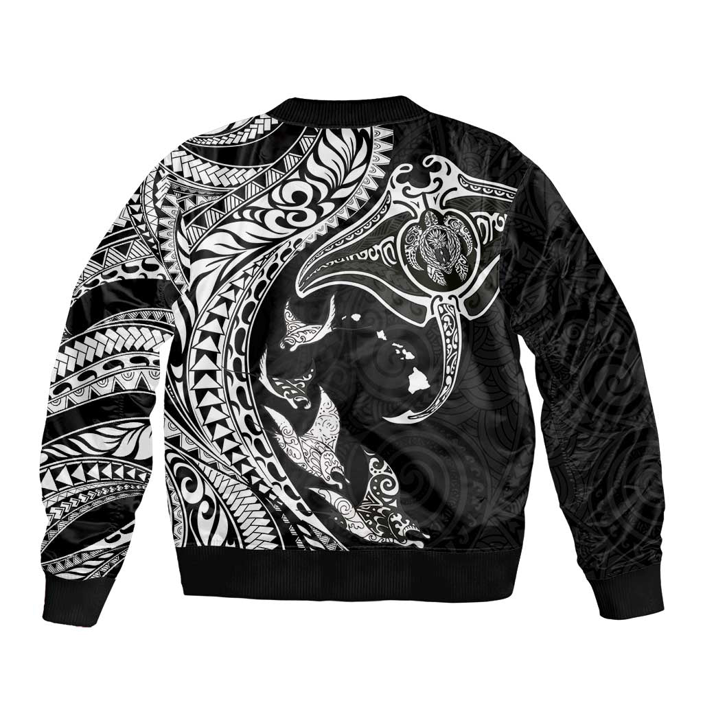 Hawaiian Manta Ray and Polynesian Tribal Tattoo Bomber Jacket Black Color LT03 - Polynesian Pride