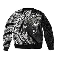 Hawaiian Manta Ray and Polynesian Tribal Tattoo Bomber Jacket Black Color LT03 - Polynesian Pride