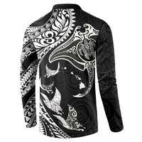 Hawaiian Manta Ray and Polynesian Tribal Tattoo Button Sweatshirt Black Color LT03