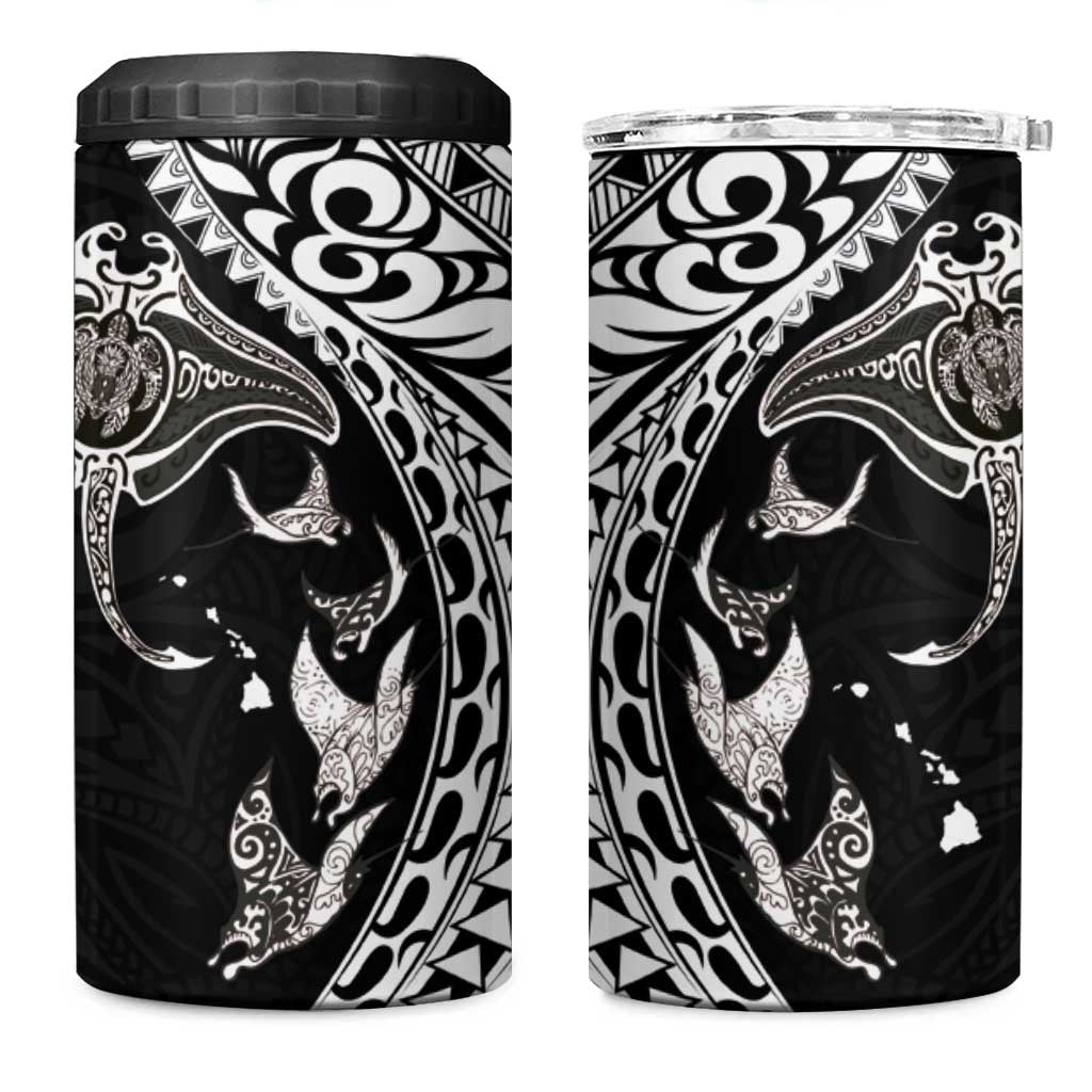 Hawaiian Manta Ray and Polynesian Tribal Tattoo 4 in 1 Can Cooler Tumbler Black Color LT03 One Size: 16 oz Black - Polynesian Pride