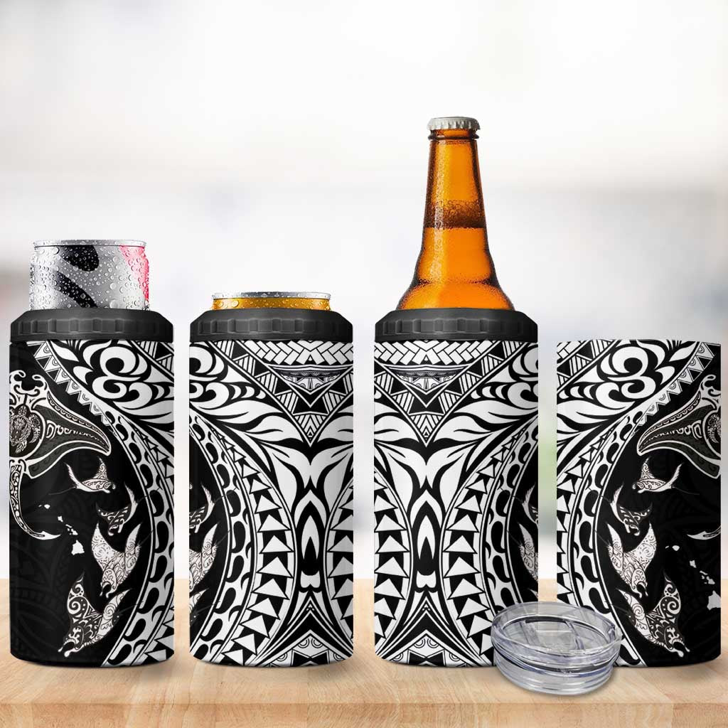 Hawaiian Manta Ray and Polynesian Tribal Tattoo 4 in 1 Can Cooler Tumbler Black Color LT03 - Polynesian Pride