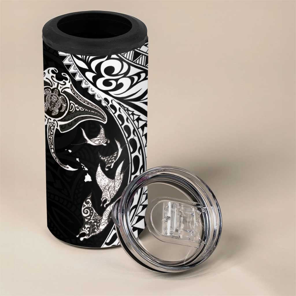 Hawaiian Manta Ray and Polynesian Tribal Tattoo 4 in 1 Can Cooler Tumbler Black Color LT03 - Polynesian Pride