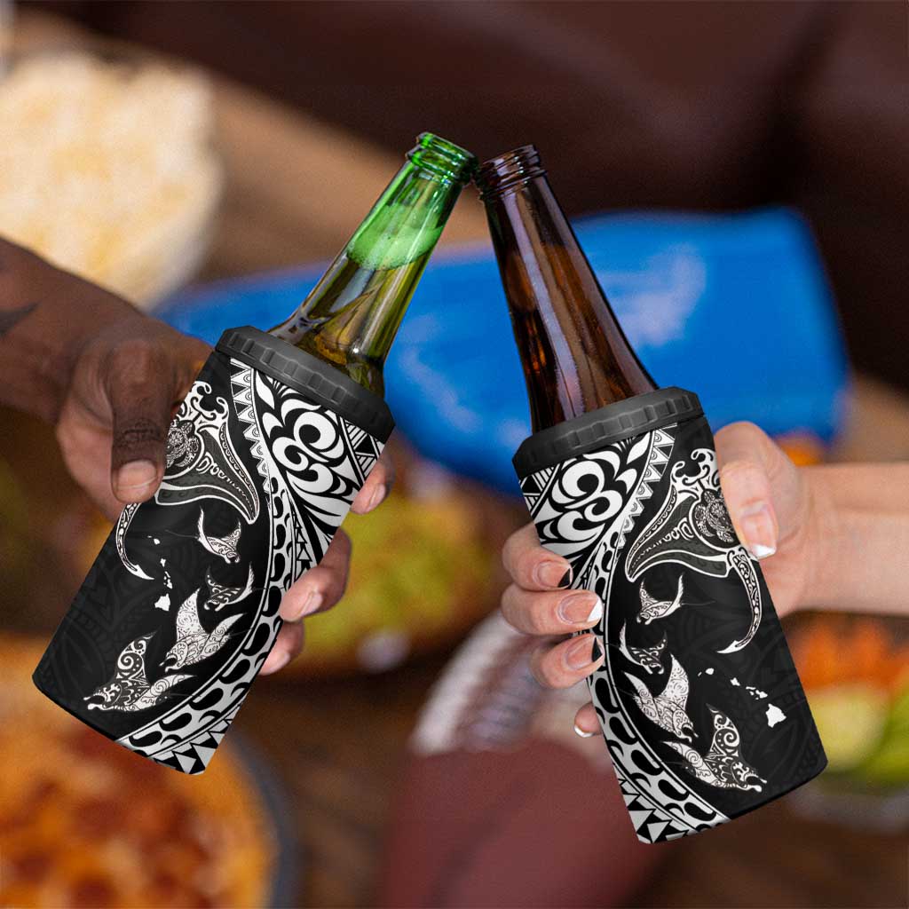 Hawaiian Manta Ray and Polynesian Tribal Tattoo 4 in 1 Can Cooler Tumbler Black Color LT03 - Polynesian Pride
