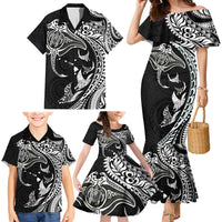 Hawaiian Manta Ray and Polynesian Tribal Tattoo Family Matching Mermaid Dress and Hawaiian Shirt Black Color LT03 - Polynesian Pride