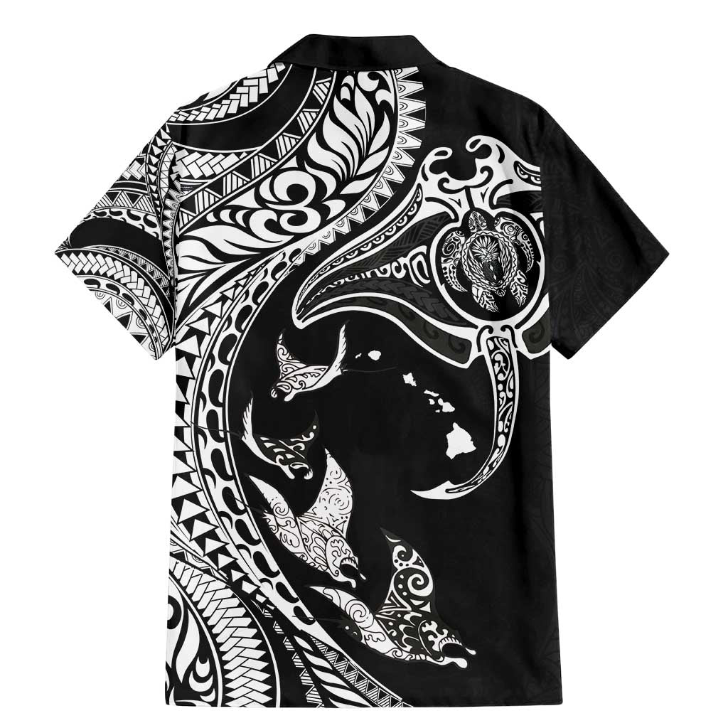 Hawaiian Manta Ray and Polynesian Tribal Tattoo Family Matching Mermaid Dress and Hawaiian Shirt Black Color LT03 - Polynesian Pride
