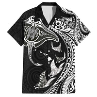 Hawaiian Manta Ray and Polynesian Tribal Tattoo Family Matching Off Shoulder Maxi Dress and Hawaiian Shirt Black Color LT03 Dad's Shirt - Short Sleeve Black - Polynesian Pride