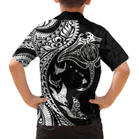 Hawaiian Manta Ray and Polynesian Tribal Tattoo Family Matching Puletasi and Hawaiian Shirt Black Color LT03 - Polynesian Pride
