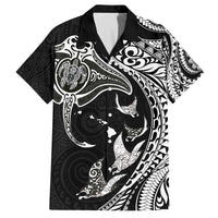 Hawaiian Manta Ray and Polynesian Tribal Tattoo Family Matching Puletasi and Hawaiian Shirt Black Color LT03 Dad's Shirt - Short Sleeve Black - Polynesian Pride