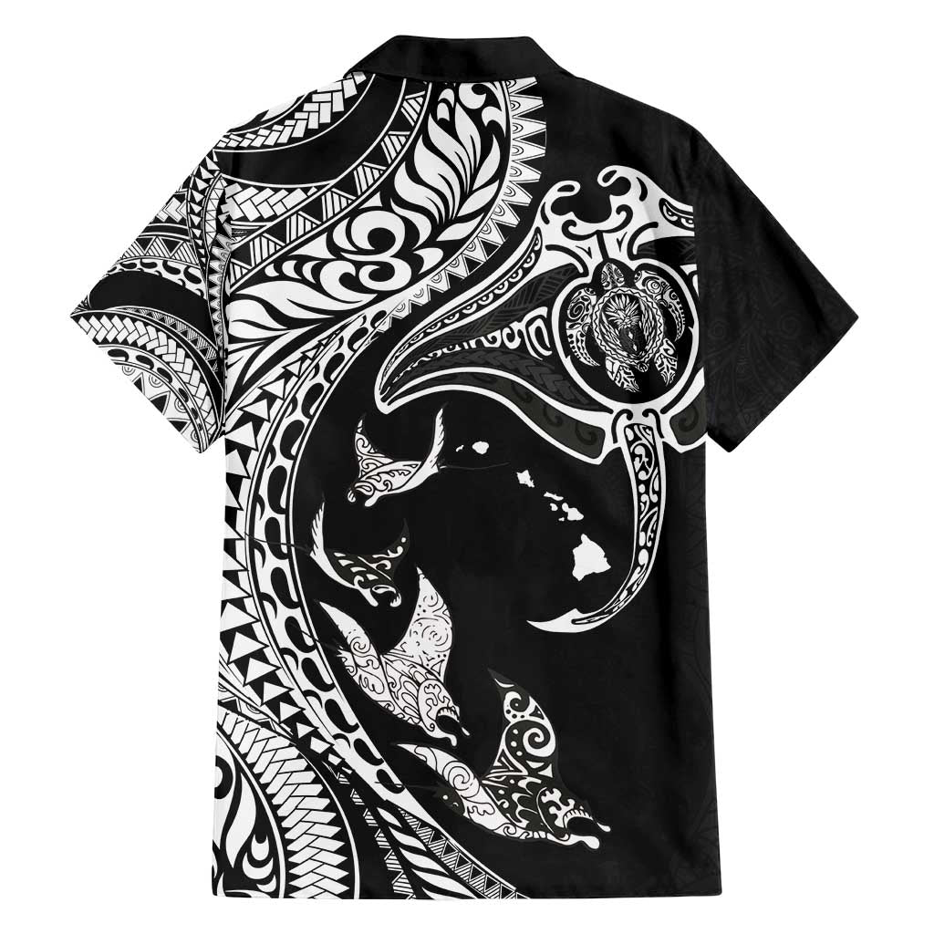 Hawaiian Manta Ray and Polynesian Tribal Tattoo Family Matching Summer Maxi Dress and Hawaiian Shirt Black Color LT03