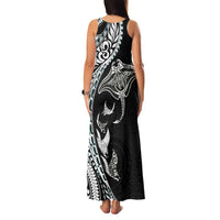 Hawaiian Manta Ray and Polynesian Tribal Tattoo Family Matching Tank Maxi Dress and Hawaiian Shirt Black Color LT03